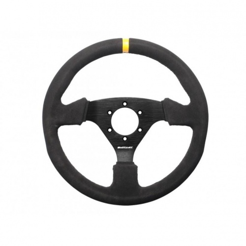 Motamec Race Rally Steering Wheel Flat Spoke 320mm Black Suede Black Spoke Spoke