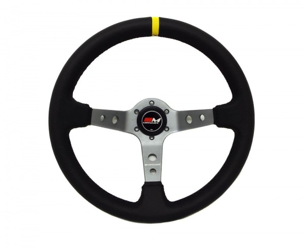 MOTAMEC Race Rally Steering Wheel Flat Spoke 350mm Black Suede Black Spoke Spoke