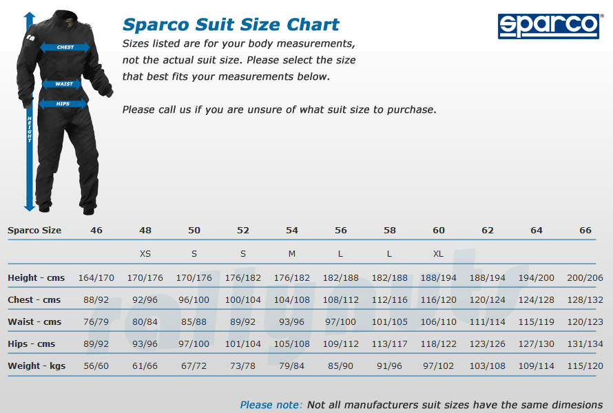 Sparco Size Chart Uk