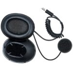 Wireless radio microphone compatible with full face helmets, ideal for racewear and communication during motorsport events.
