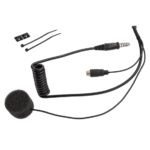 Radio helmet microphone kit for full face helmets with noise-cancelling microphone and connecting cables. Ideal for motorsport communication and racing safety.
