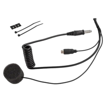 Radio helmet microphone kit for full face helmets with noise-cancelling microphone and connecting cables. Ideal for motorsport communication and racing safety.