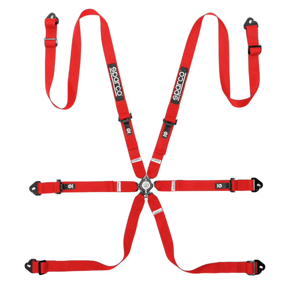 BRN0081B0R01 Sparco Competition H-2 PU 6 Point Harness - Red