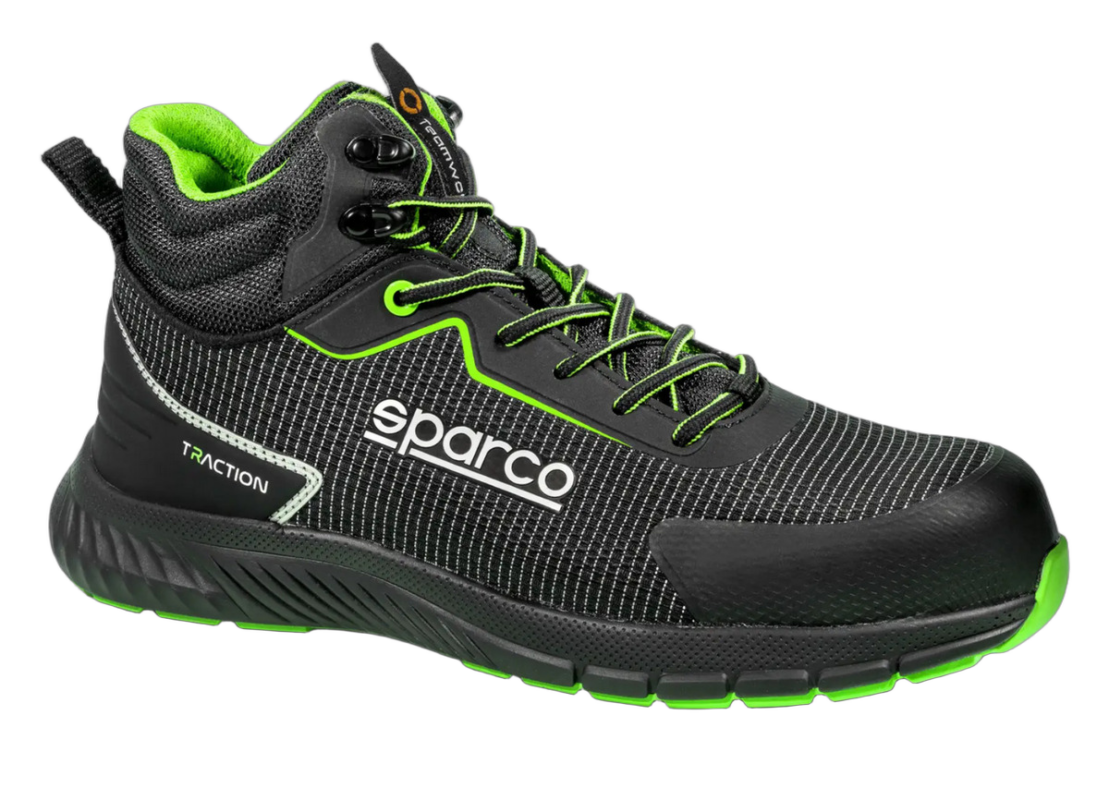 BTB0029B0K15 Sparco Traction Naoki Safety Shoes - Black White Green - 01