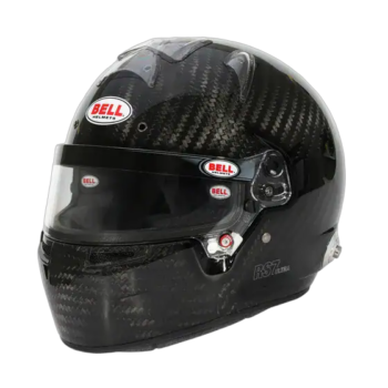 High-performance Bell RS7 Ultra Carbon racing helmet with duckbill design, lightweight carbon fibre construction, and advanced safety features for professional motorsport.