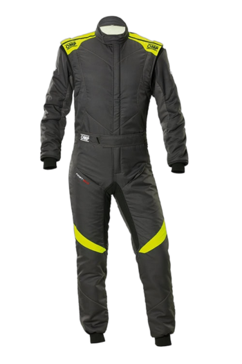 OMP First Evo Race Suit - Anthracite / Fluro Yellow
