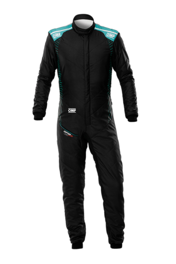 OMP One-S Air Race Suit Black Teal IA0-1876-A01-379 - Front