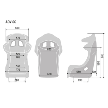SPA008020ZNR Sparco ADV SC Carbon Fibre Seat - Dimensions