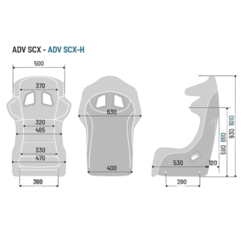 Sparco ADV-SCX Carbon Fibre Seat - Dimensions