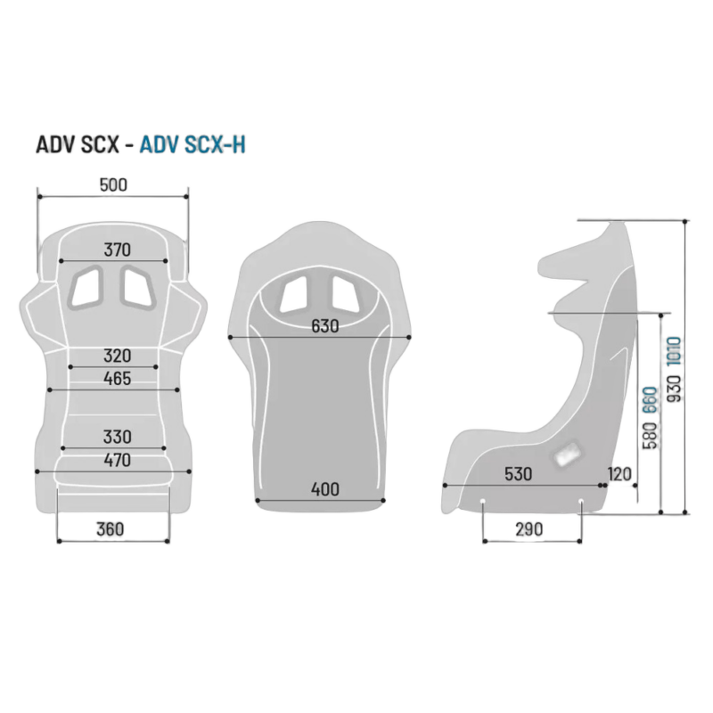 Sparco ADV-SCX Carbon Fibre Seat - Dimensions