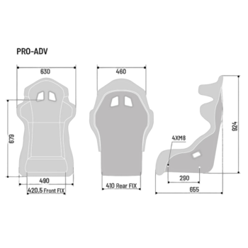 Sparco Pro ADV QRT Fibreglass Sim Racing Seat - Dimensions