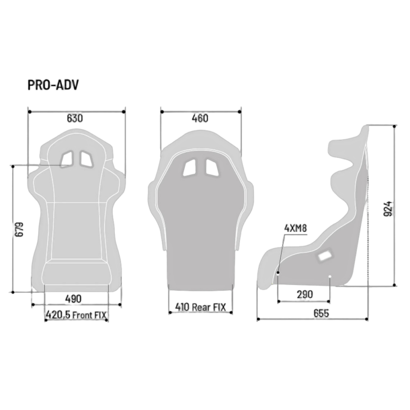 Sparco Pro ADV QRT Fibreglass Sim Racing Seat - Dimensions