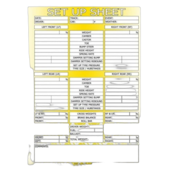 B-G Chassis Set Up Sheets Pad of 50