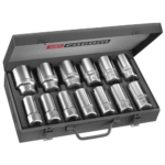 Facom 12-piece set of 3/4 6-point long-reach metric-size sockets K.405E