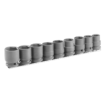 Facom 9-piece rack set of 1/2 drive metric 6-point impact sockets NS.J9