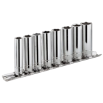 Facom 1/4 long-reach metric 6-point sockets set on rack RL.40E