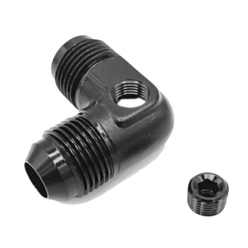 OBP AN / JIC Male Equal Adaptor 90 Degree - 1-8 NPT Port - Black