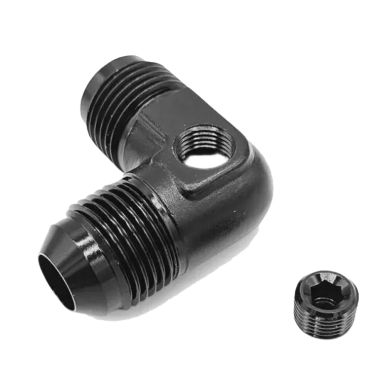 OBP AN / JIC Male Equal Adaptor 90 Degree - 1-8 NPT Port - Black