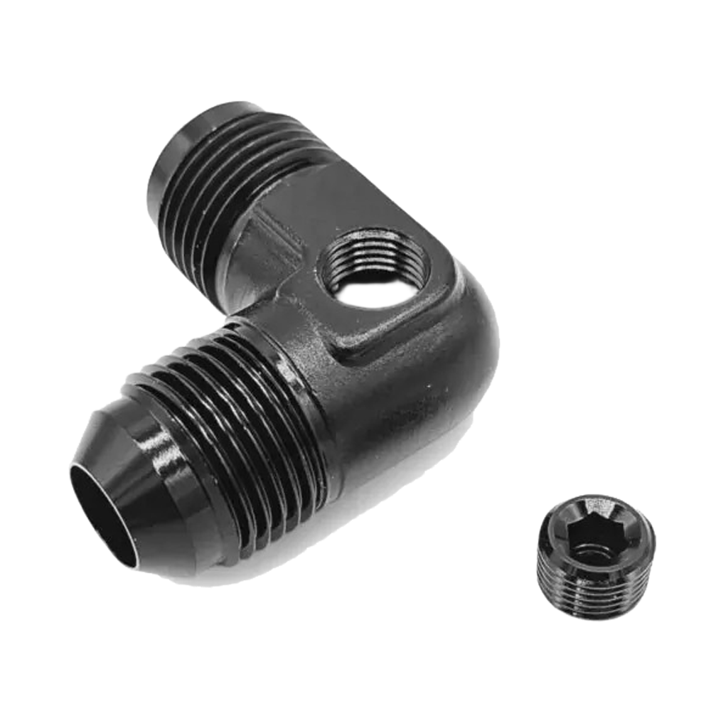 OBP AN / JIC Male Equal Adaptor 90 Degree - 1-8 NPT Port - Black