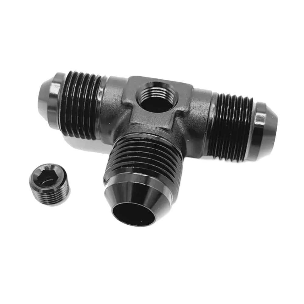 OBP AN / JIC Male Equal TEE – 1-8 NPT Port - Black 04