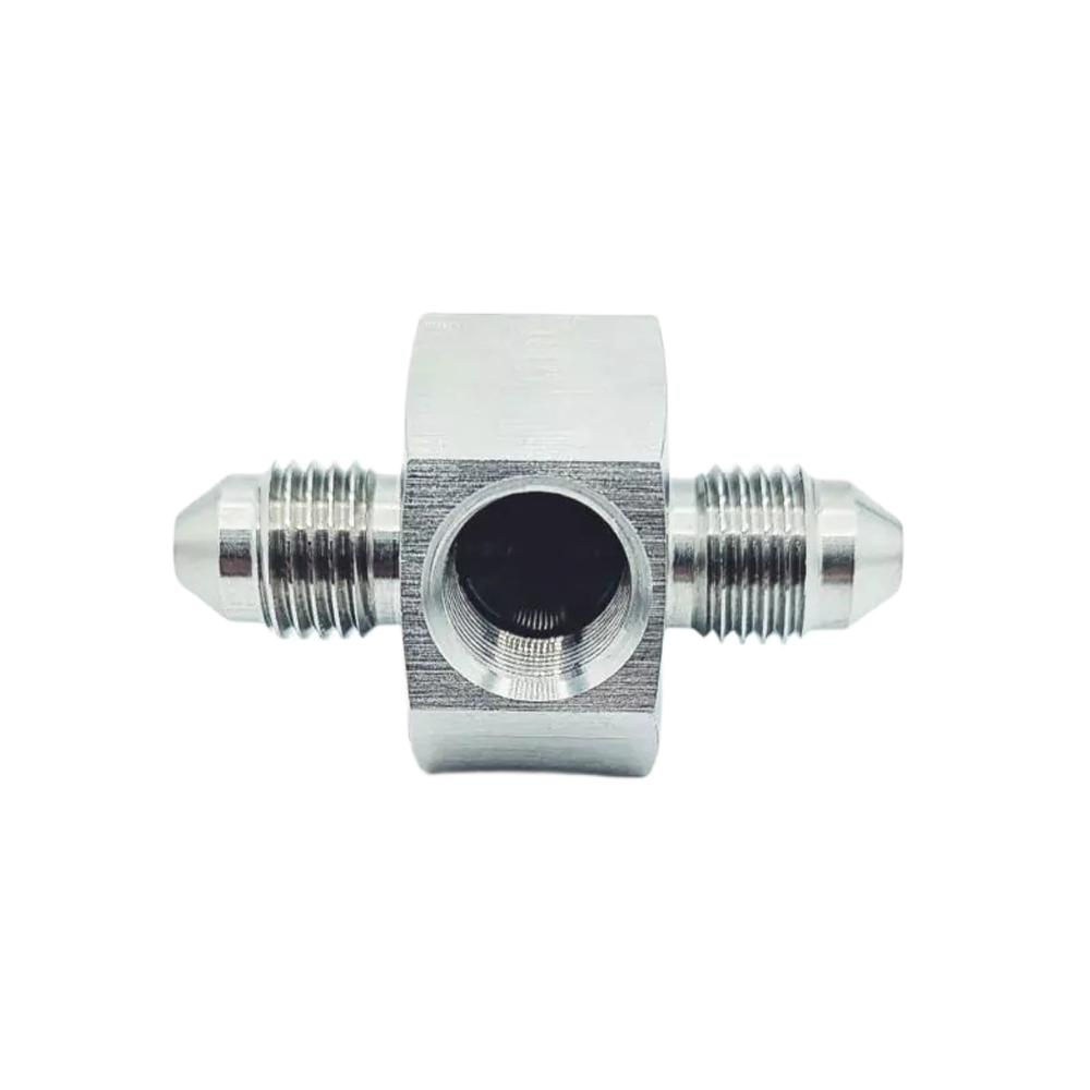 OBP-BPS-02 - 3 8 UNF Male 1 8 NPT Female Tee Adapter – Stainless Steel - Black 02