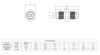 OBP Equal Male to Male Flare Stainless Steel Adaptor - Technical Drawings