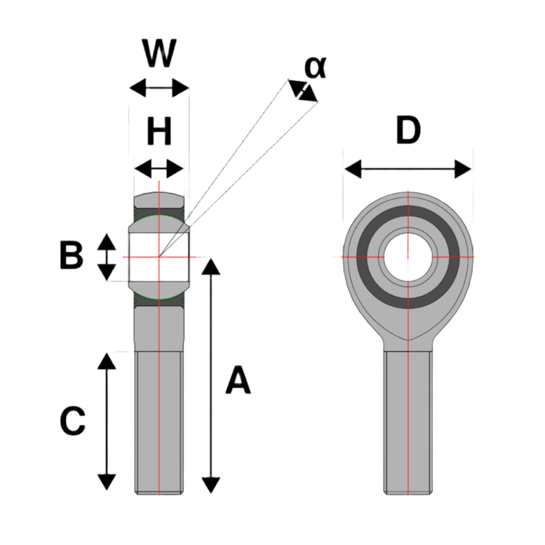 OBP Metric Left and Right Hand – Thread Rose Joints - Diagram