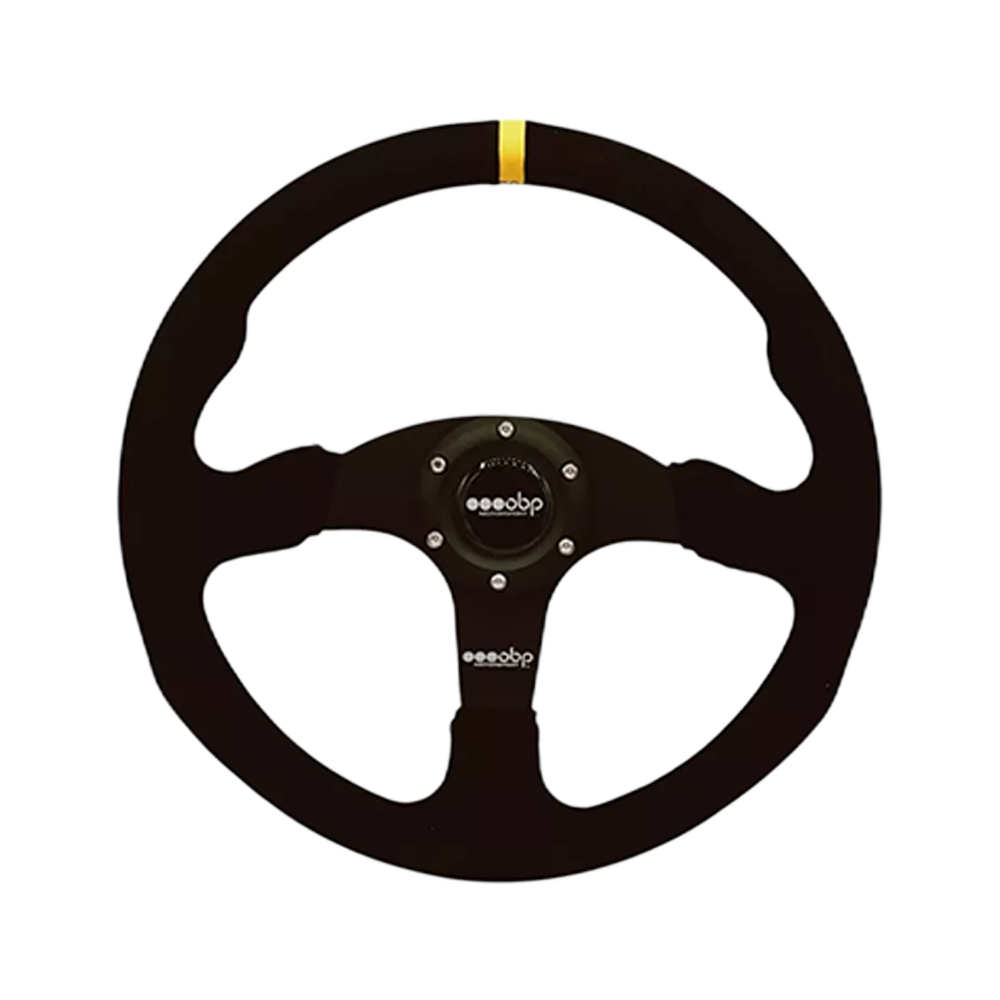OBP Steering Wheel Suede Trimmed Flat Dish - 350mm Diameter